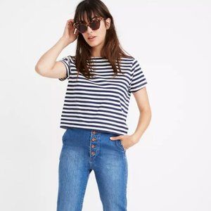 Madewell Womens Black White Setlist Boxy Tee in Marton Stripe Shirt Size XL